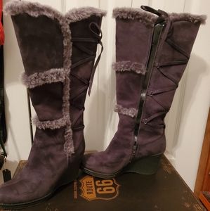 Grey wedge boots